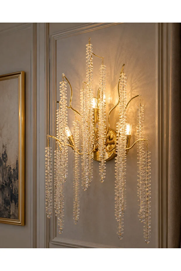 YENİ APLİK AĞAÇ LÜX KRİSTAL 3 AMPÜL GOLD RENK İTHAL KASA YENİ APLİK AĞAÇ LÜX KRİSTAL 3 AMPÜL GOLD RENK İTHAL KASA